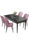 Hanah Home Juego de Mesa y Sillas de Comedor 5 Piezas Negro Mármol y Rosa
